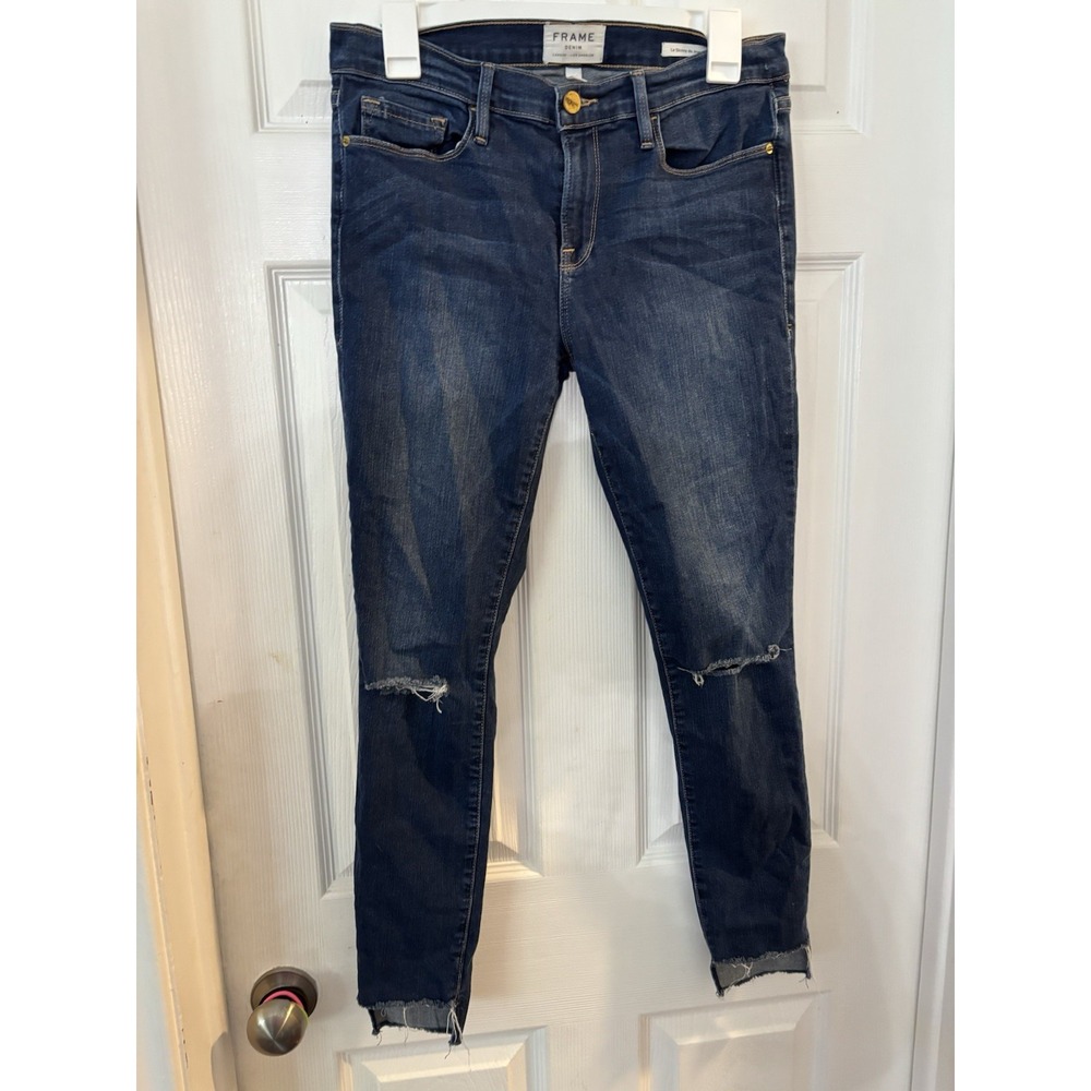 Frame Denim Jeans Womens Size 30 Ali High Rise Cigarette Distressed Raw Hem Crop